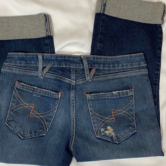 Button Fly Distressed Large Cuff Cropped Jeans - Picture 4 of 7